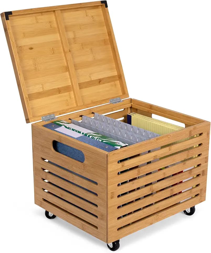 BIRDROCK HOME Rolling File Cabinet Box, Natural, 16.75” x 13.75” x 13.75”