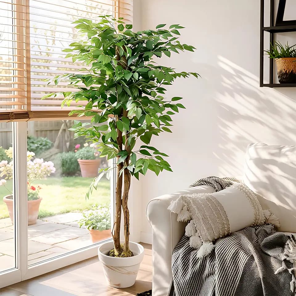 VECELO Ficus Tree Artificial 6 Feet, Tall Faux Tree in Pot, Fake Floor Plant with Realistic Tree Branch & Silk Leaves for Home Office Indoor Decor