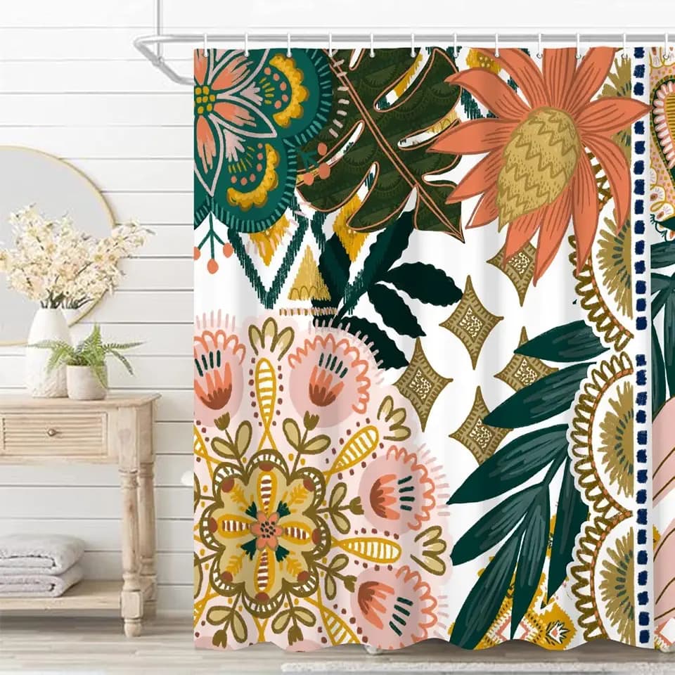 Bohemian Colorful Paisley Floral Leaf Shower Curtain 72x96 Inch