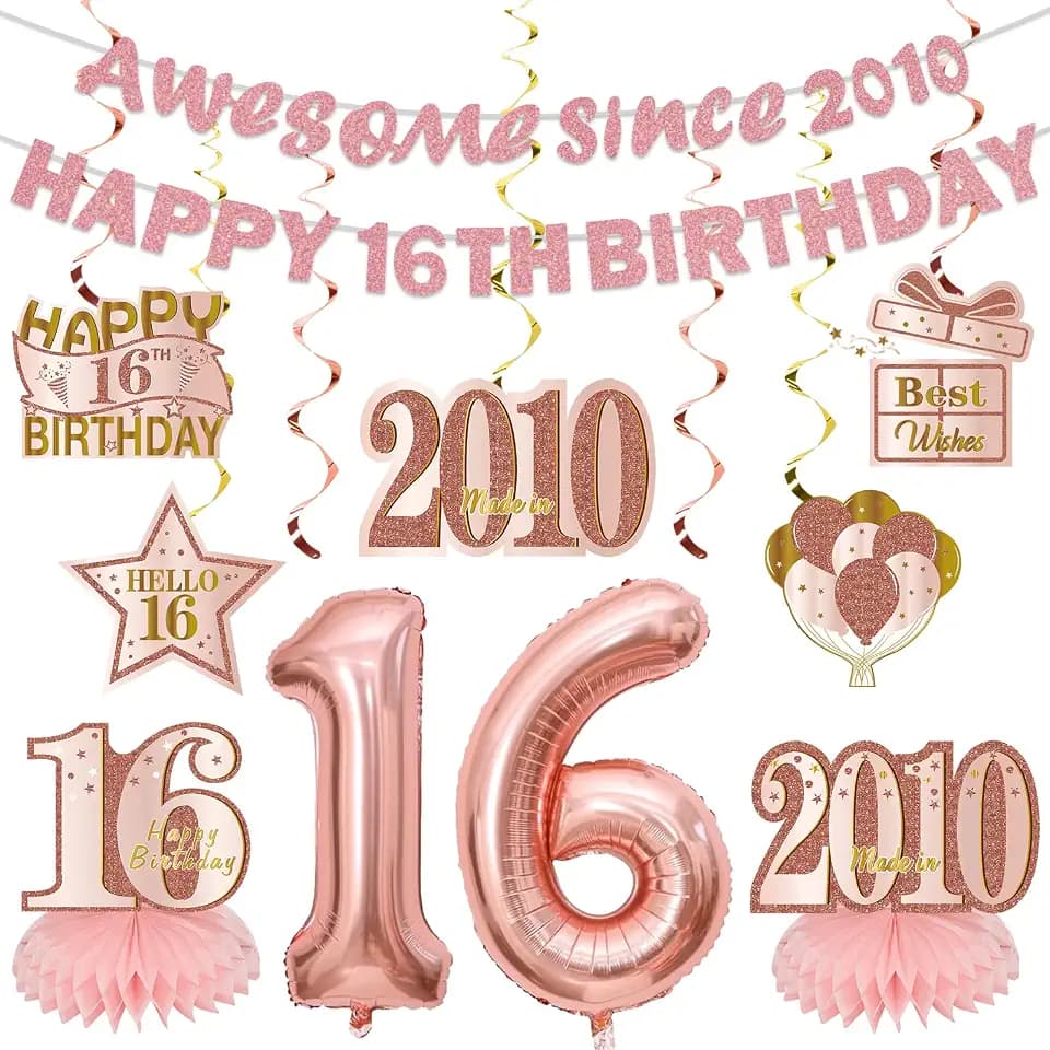 16th Birthday Decorations for Girls Awesome Since 2010 16th Birthday Banner