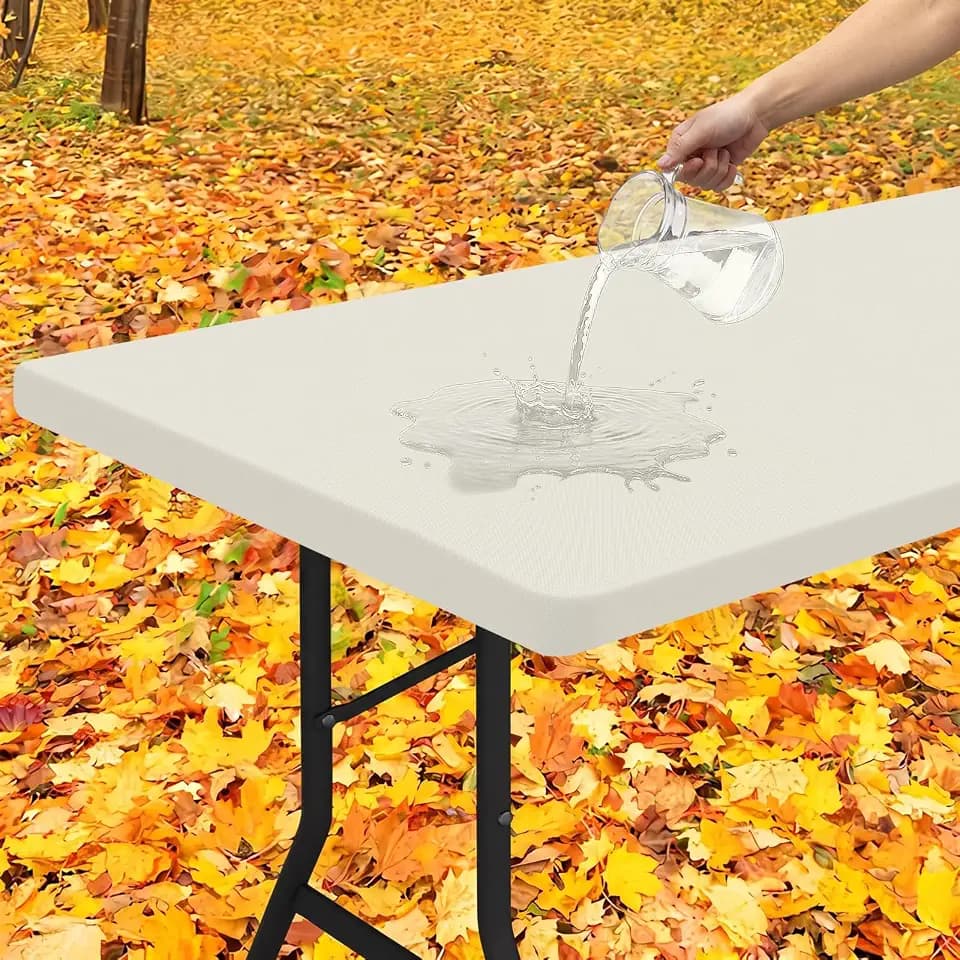 Smiry Rectangle Tablecloth, Elastic Fitted Flannel Backed Vinyl Tablecloths for 6ft Folding Tables, Waterproof Wipeable Table Covers for Indoor, Outdoor, Picnic and Camping (Beige, 36"x72")
