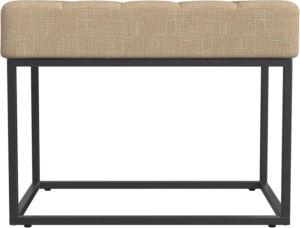HomePop 22" Theodore Channel Tufted Ottoman - Light Tan Textured Solid