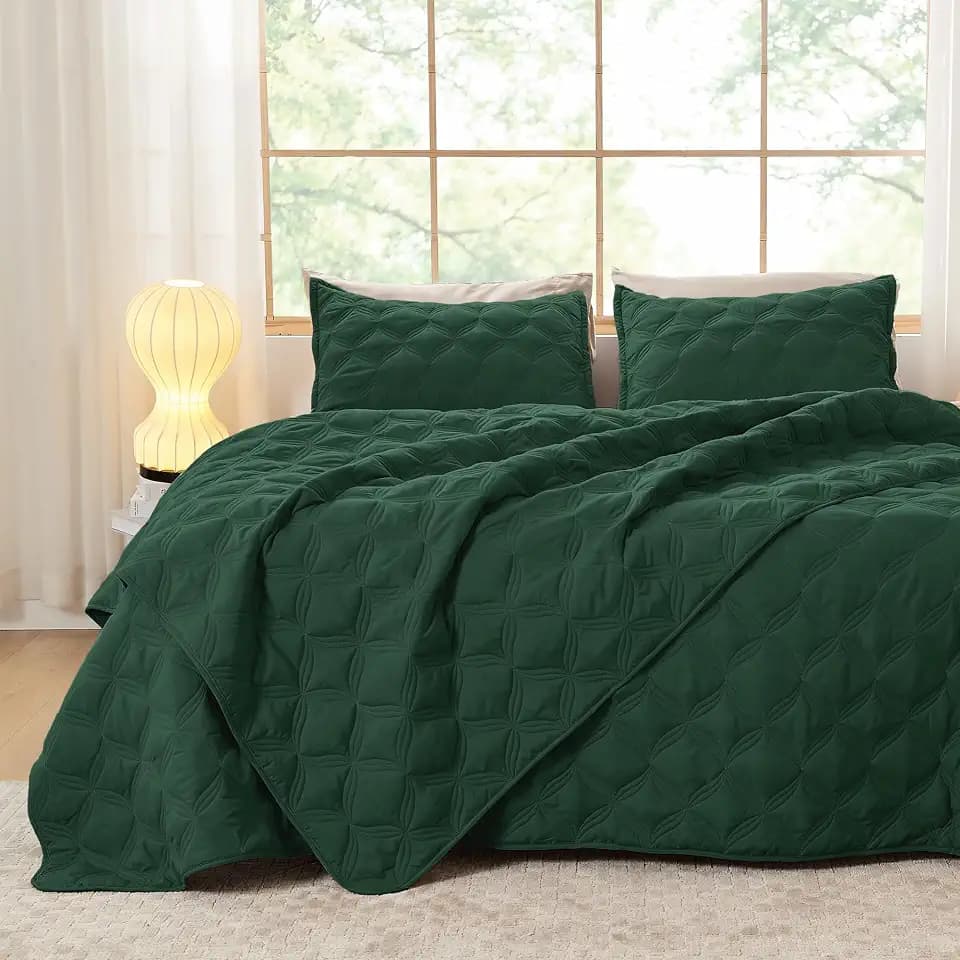 Litanika Oversized King Quilt Bedding Set, 3 Pcs Emerald Green Bedspreads