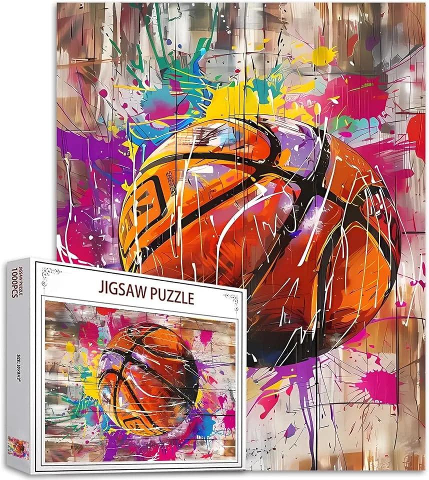 1000 Piece Jigsaw Puzzles for Adults,Sports Graffiti Basketball Jigsaw Puzzles,Funny Ball Sports Graffiti Street Banksy Puzzle,Challenging Family Activity Perfect for Game Nights,Puzzle Wall Art Decor
