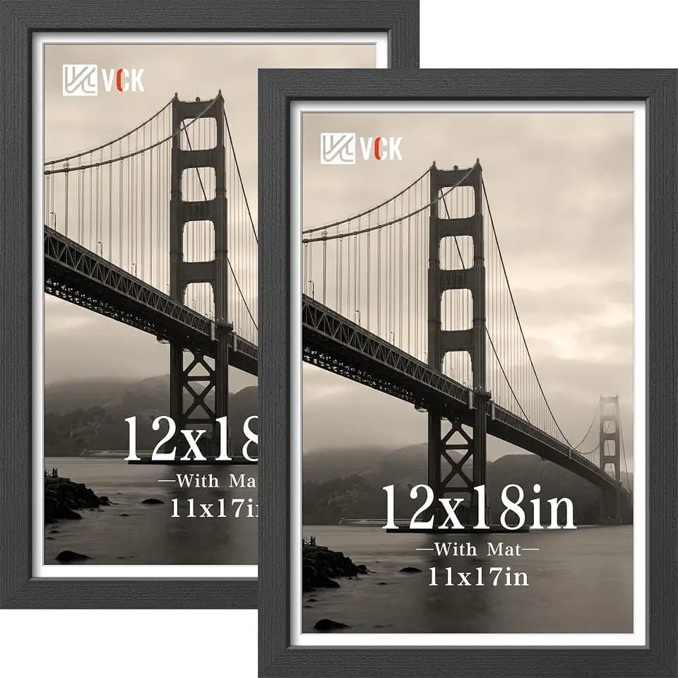 VCK 12x18 Frame, Black Oak Wood, Real Glass, 2 Pack, Wall Hanging