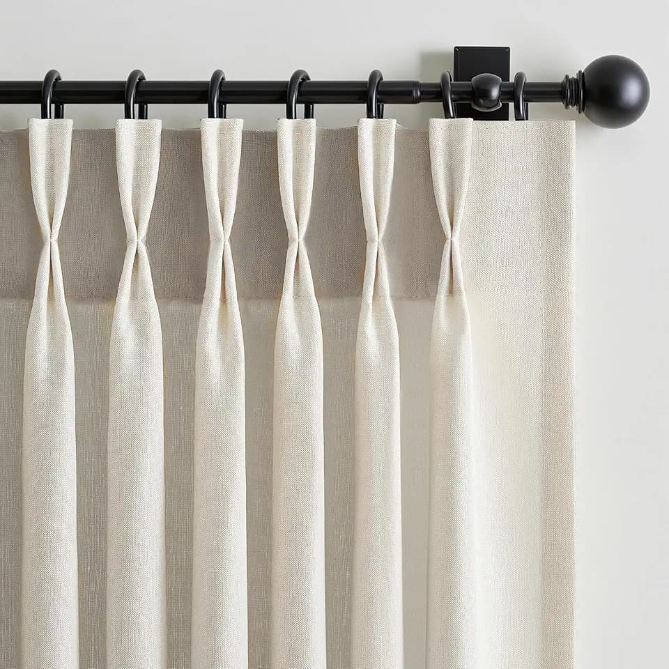 Pinch Pleated Linen Curtains Ivory Beige 105 Inch Length 2 Panels