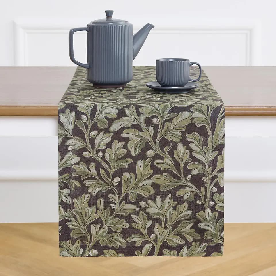 Solino Home 100% Pure Linen Table Runner, 14 x 72 in, Green and Brown Woven