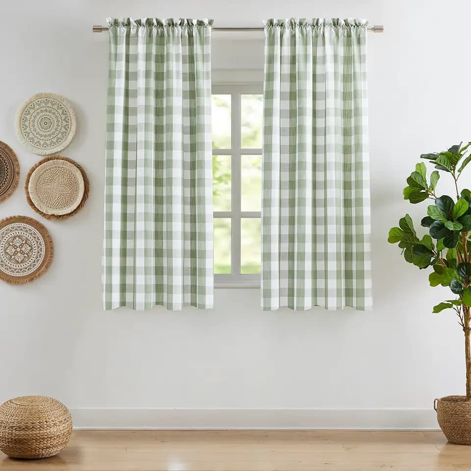 Farmhouse Sage Green Buffalo Plaid Curtains 72 Inches Length