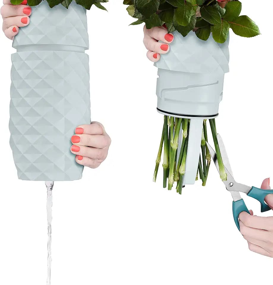 The Amaranth Vase - Unique Design for Easy Water Draining and Stem Access - Impact Resistant Plastic and Marble Blend - The Smart Vase for Floral Arrangements (Mint Green)