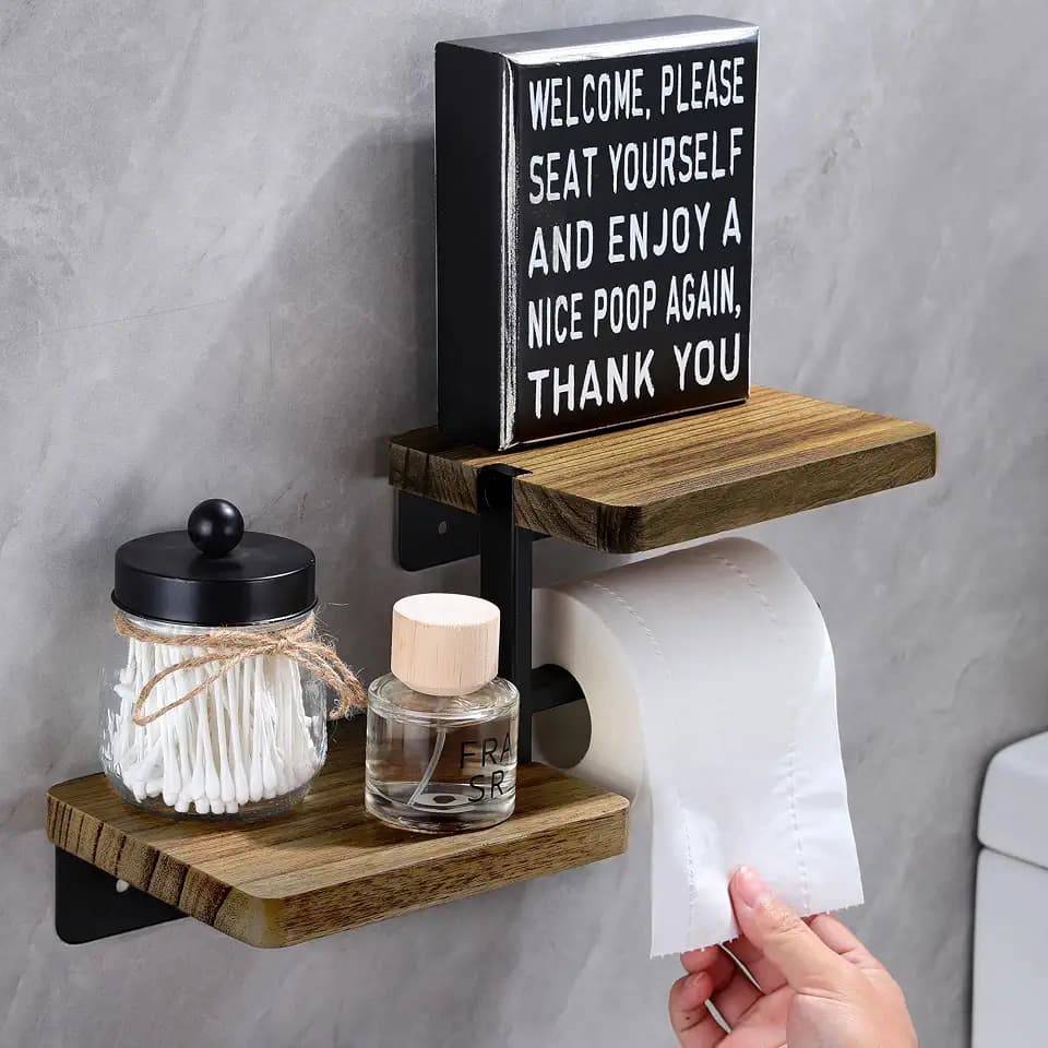 Toilet Paper Holder - Adhesive Farmhouse for Wipes&Cell Phone&Fragrance