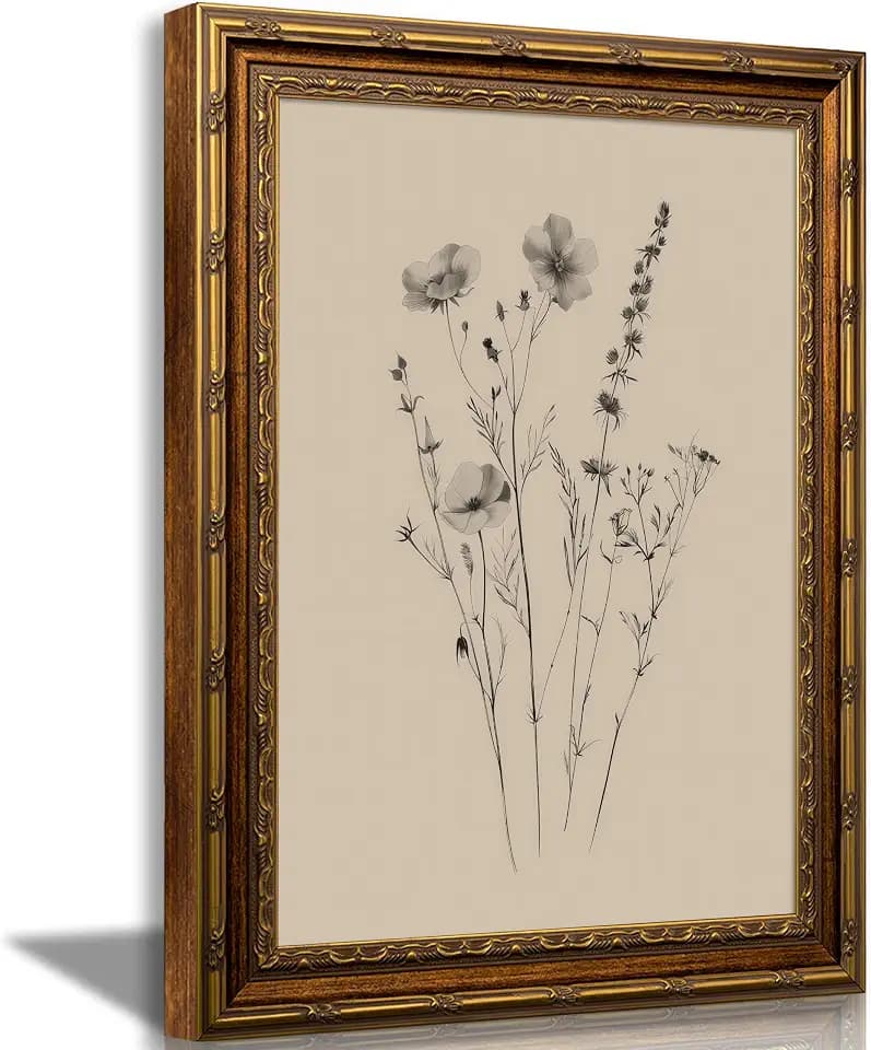 SKZMBNT Vintage Gold Framed Wildflower Wall Art Sketches Botanical Prints