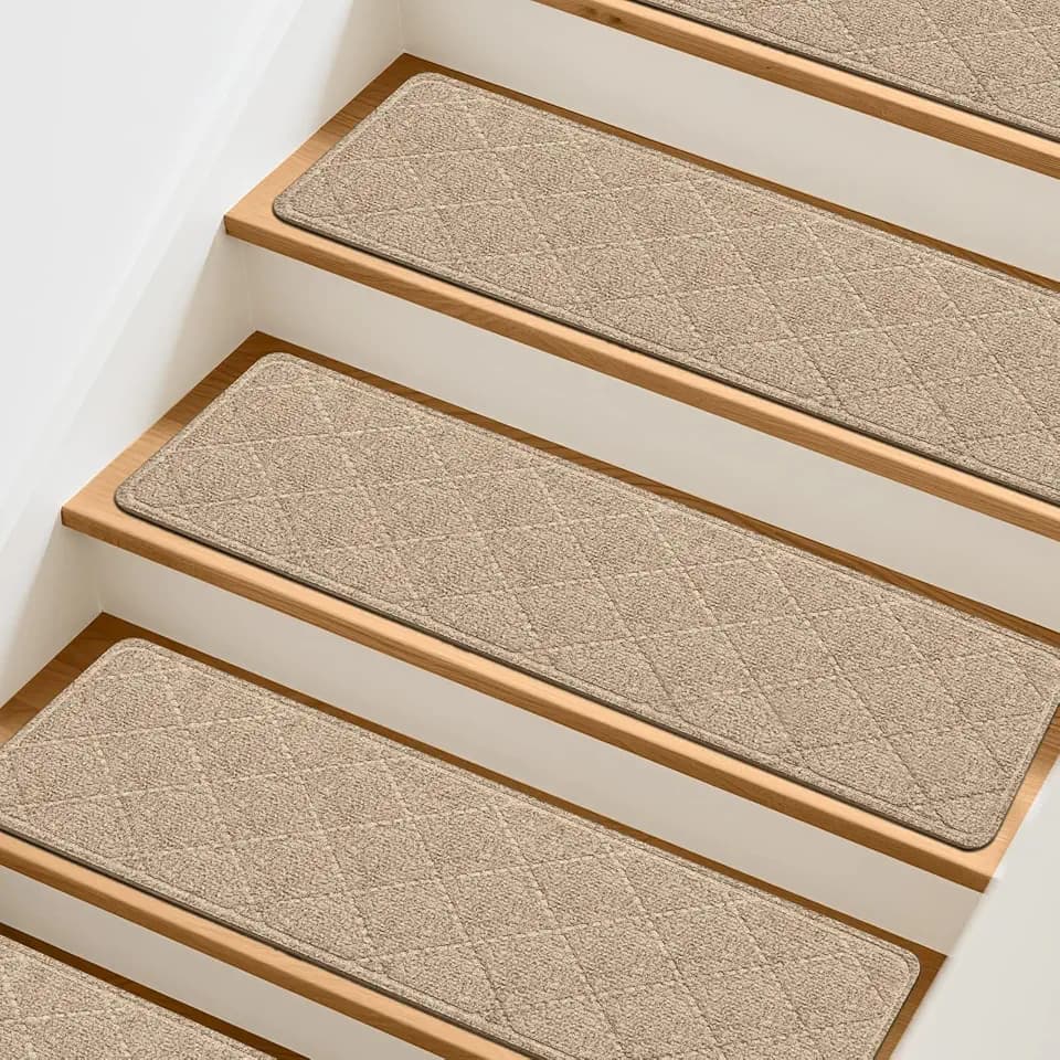 15 Pcs Stair Treads Non-Slip for Wooden Steps, 8"x30" Beige