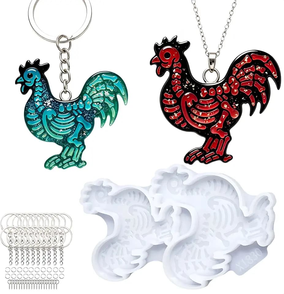 61 pcs Pack Big Halloween Skeleton Chicken Resin Mold for Keychain X1830