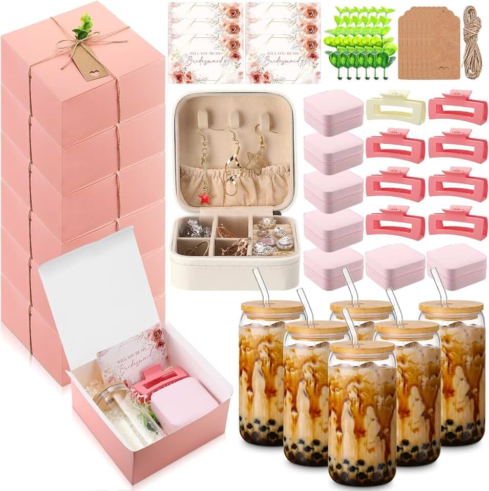 Quelay 56 Pcs Bridesmaid Proposal Gift, Set of 8,Classic,Pink