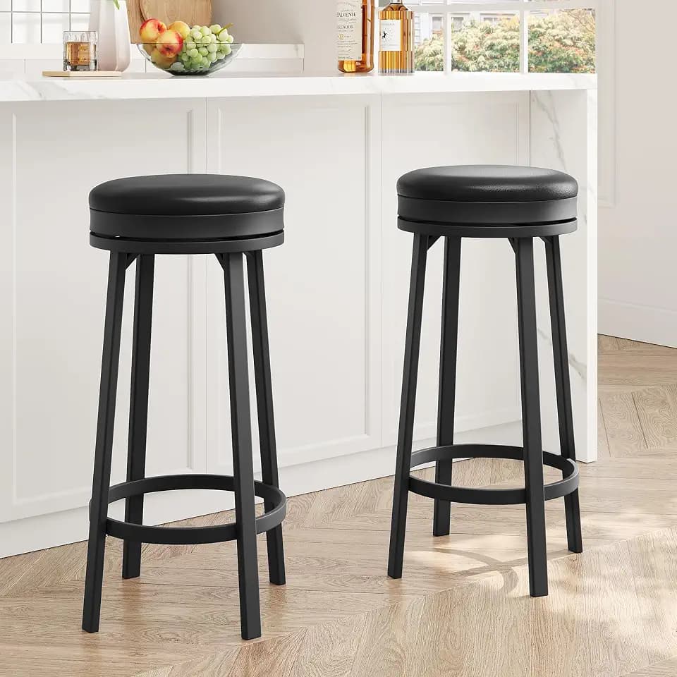 GAOMON 30'' Backless Round Swivel Bar Stools Set of 2, Black
