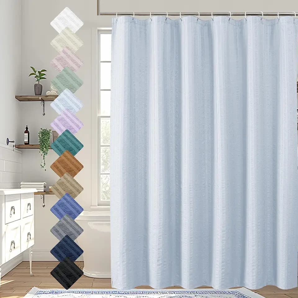 Aiyufeng Light Blue Shower Curtain for Bathroom, Embossed Textured Fabric Shower Curtain for Bathroom - Soft Cloth & Hotel Spa, Machine Washable, 72X72, Glacier Blue