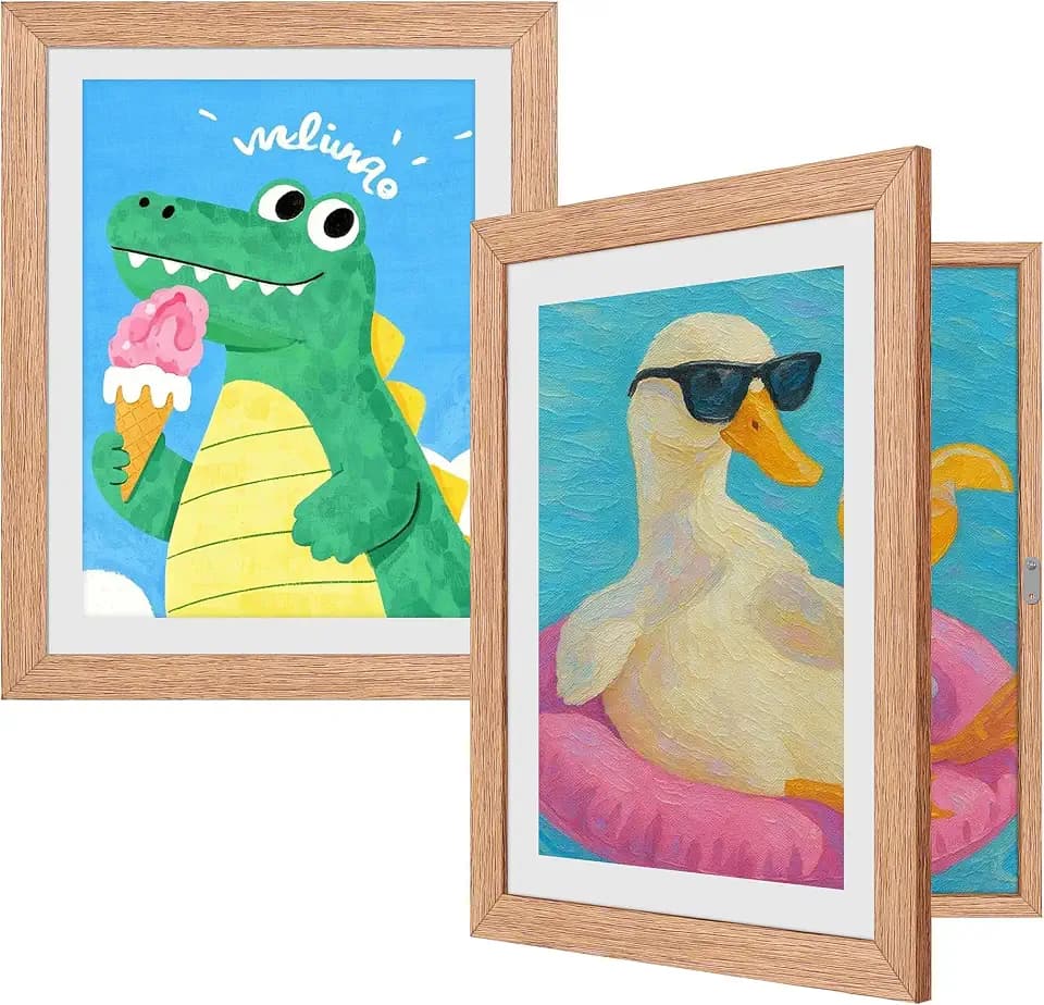 2 Pack Kids Artwork Frames Changeable 8.5 x 11 Inch Children Art Projects Children Art Frames Front Opening Picture Display Frame Holds 150 Drawings for Craft Storage, Room Decor, Portfolio, Wood