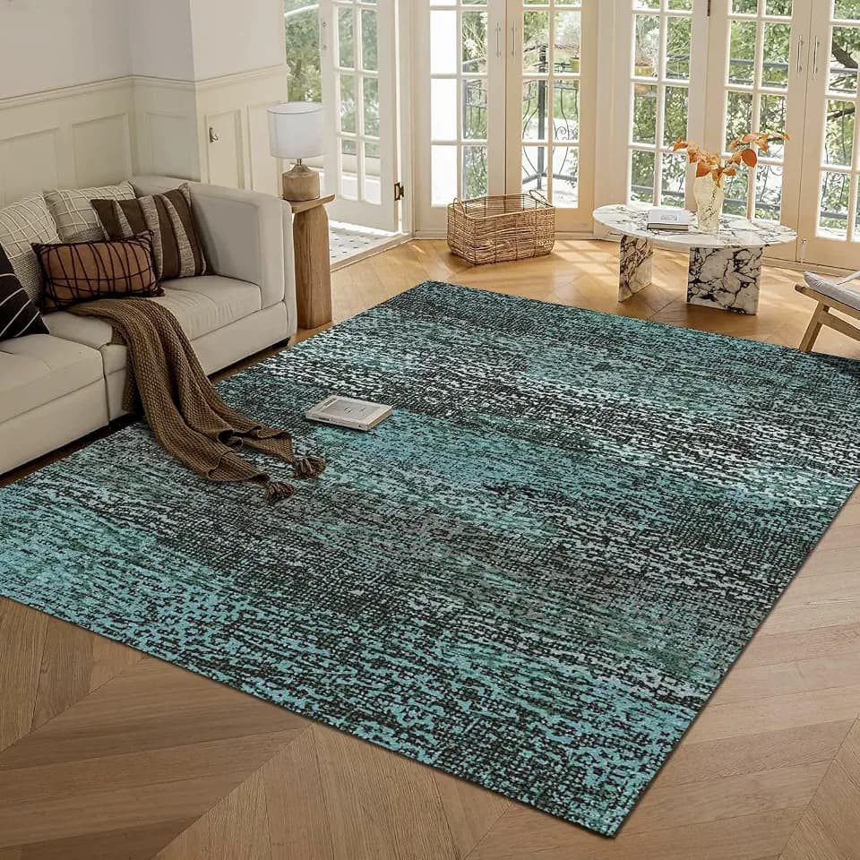 RUGSURE Washable Area Rug - 1/6 Thick - Stain & Water Resistant Non-Slip - Resistant Rug for Living Room, Bedroom, Nursery, Pet & Child Friendly, Vintage Charm Area Rugs (Green, 9' x 12')