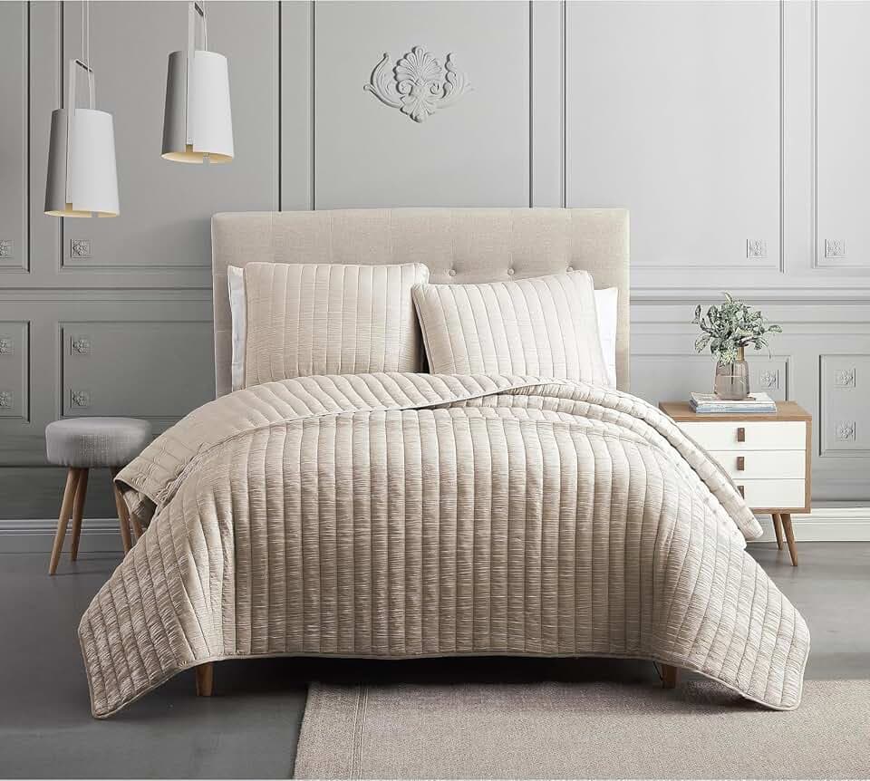 Riverbrook Home Moonstone 3-Piece Coverlet Collection Quilt Set, King, Tan
