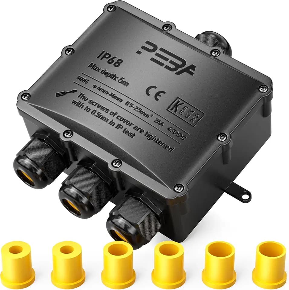 PEBA Wasserdicht Abzweigdose Erdkabel Kabelverbinder IP68 Verteilerdose steckdose aussen verteiler 4 mm-14 mm kabel für außen garten outdoor wasserdichte verbinder box 4-Wege steckdosen Schwarz