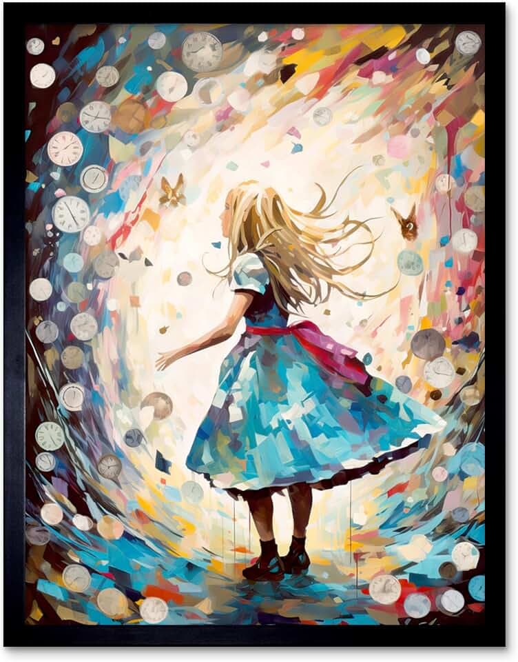 Artery8 Alice in Wonderland Clocks Down the Rabbit Hole Artwork Framed Wall Art Print 9X7 Inch