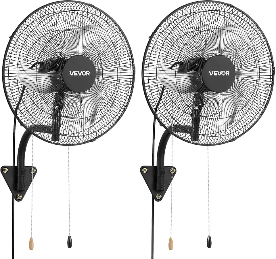 VEVOR Wall Mount Fan, 18 in Wall Mounted Hanging Fan Oscillating, 3-Speed, Long Airflow Distance, Adjustable Rotation Angle, Mechanical Powerful for Industry, Commercial, Garage, Workshop, Gym, 2 Pack