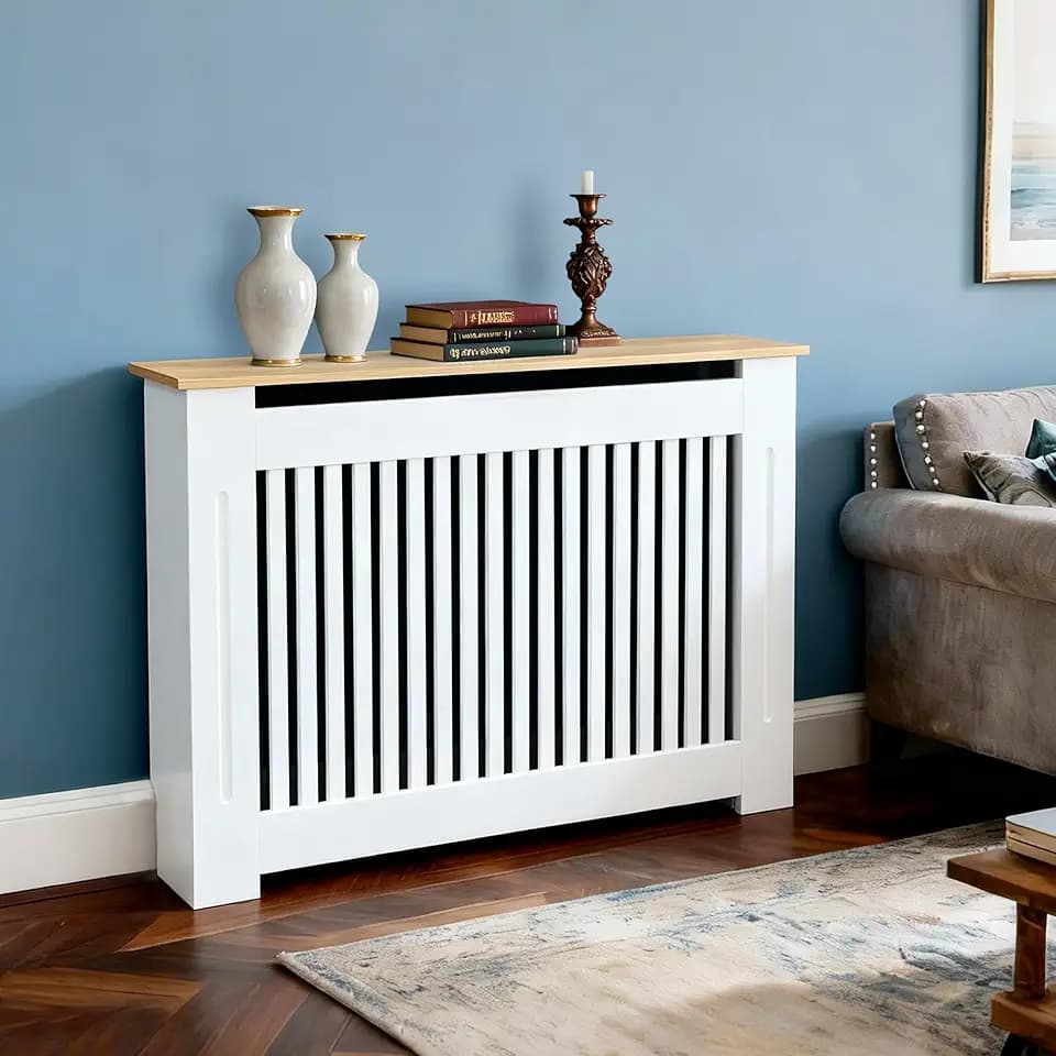 Wisfor Deep Tall Radiator Cover Cabinet: External 36.4inch Height Heater Covers with Natural Wood Texture Top - Inner 35.6inch Thickened MDF Radiator Shelf for Home (Vertical-M 35.6x41.3x7.1in)