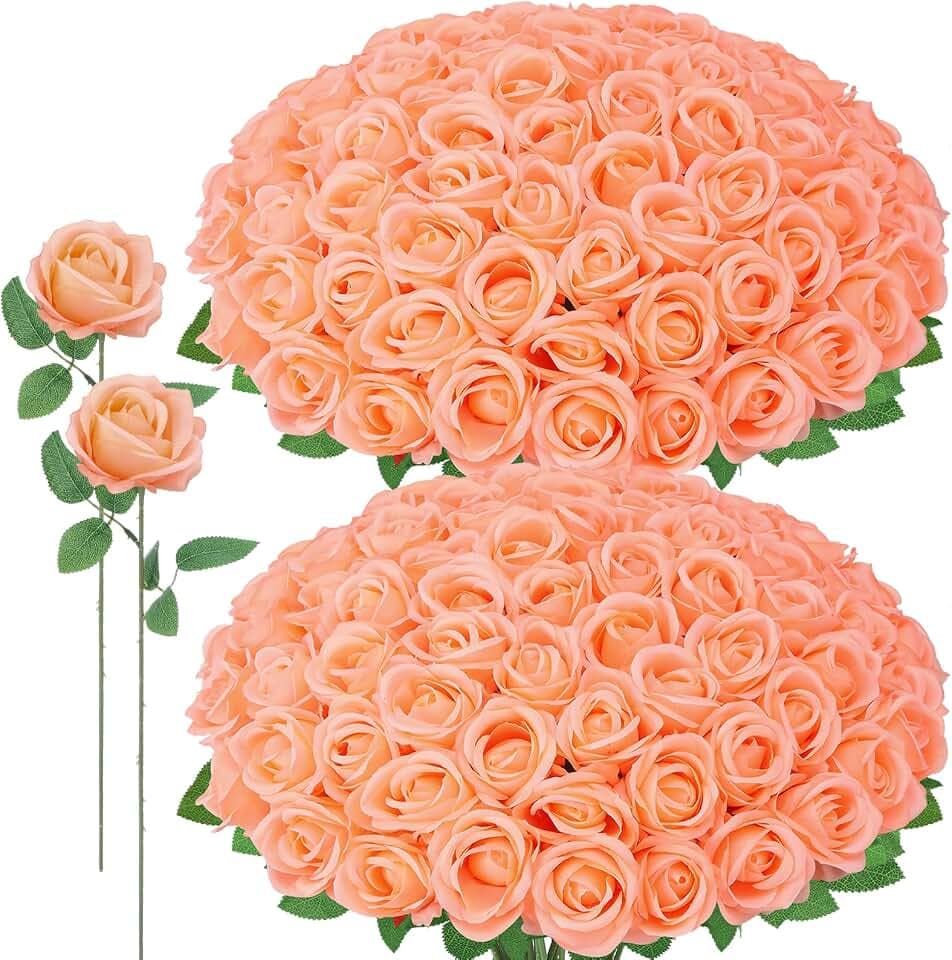72 Pcs Artificial Roses Peach Pink Fake Silk Roses Realistic Roses
