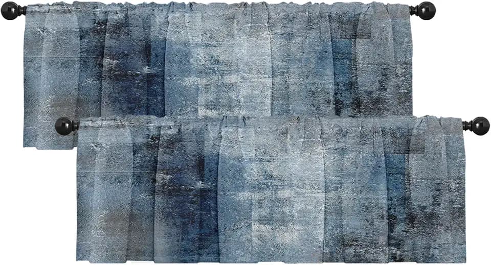 Emvency Valances for Windows, 2 Pack, 52x18 Inch, Abstract Blue