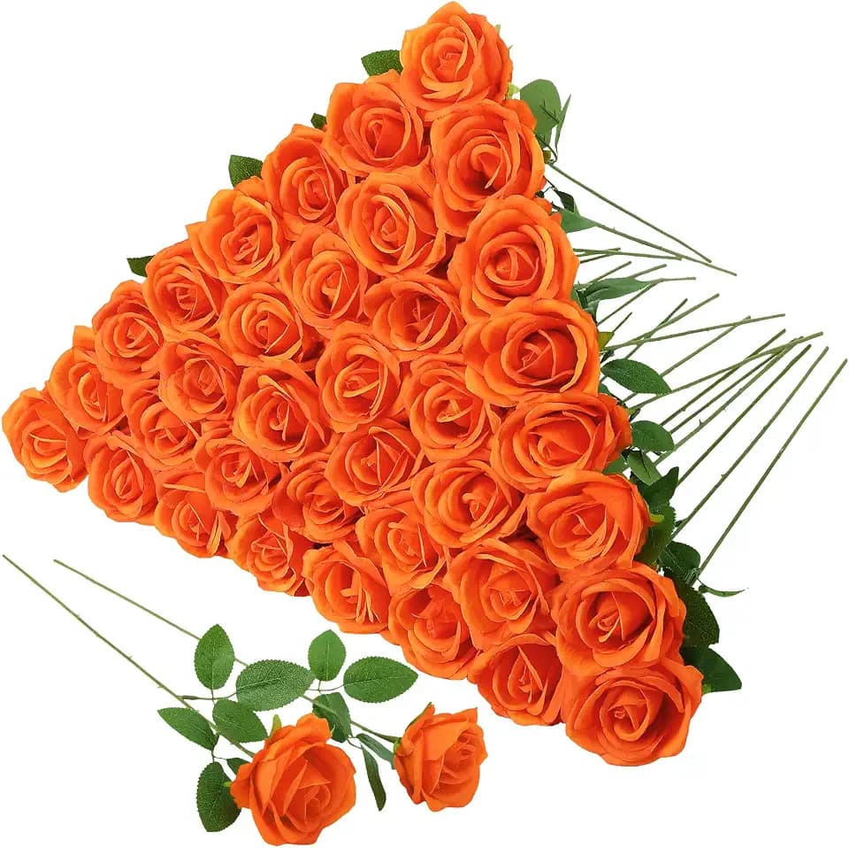 36 Pcs Orange Artificial Roses with Long Stems