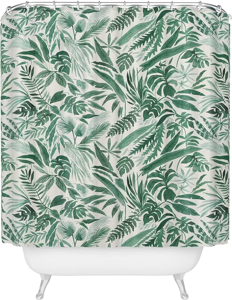 Society6 Shower Curtain - Bathroom Decor by Megan Galante - Extra Long Fabric Shower Curtains for Bathroom, 71" x 74", Tropical Palm