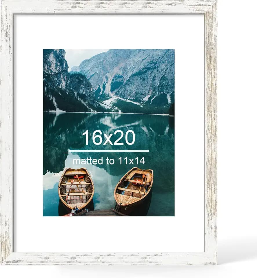 Hongkee 16x20 Picture Frame, Distressed White Wood Style, Wall Mounting