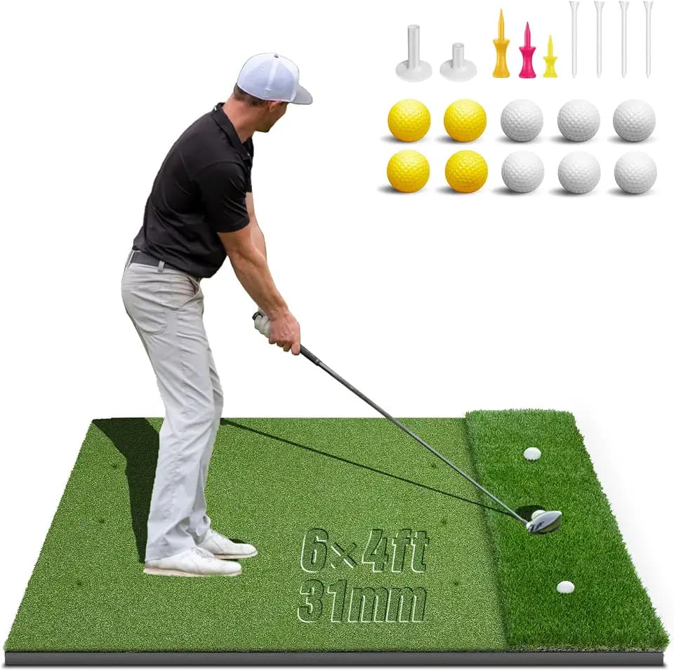 Dual-Turf Golf Mat: 5x4ft/6x4ft Hitting Mats Practice Outdoor Indoor