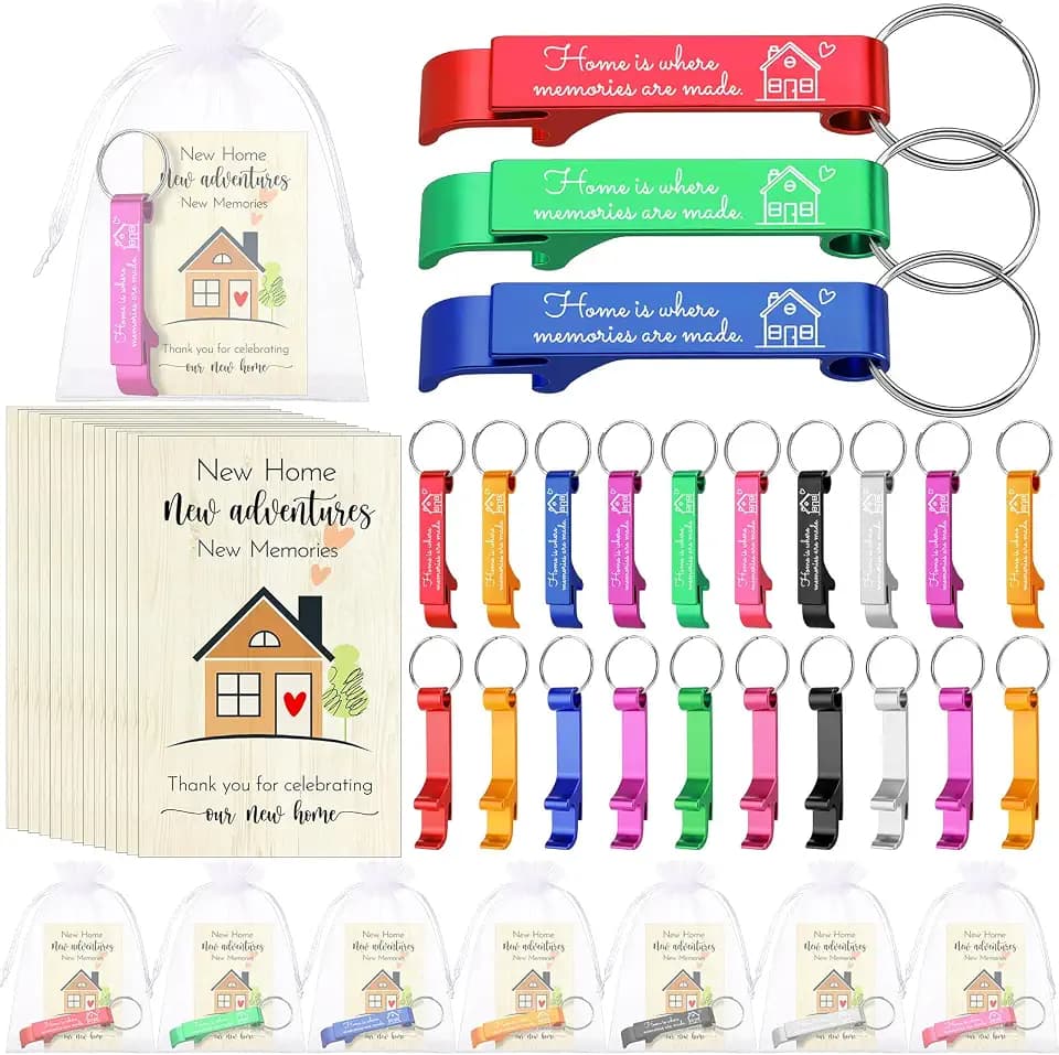 Reallnaive 48 Sets Housewarming Party Favors for Guests Home Bottle Opener with Thank You Cards Organza Bags House Warming Return Gifts New Home Guests Souvenirs Party Decorations