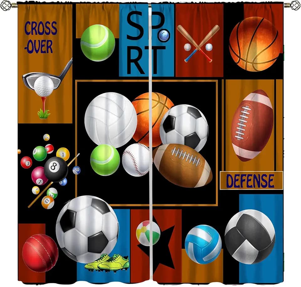 Basketball Curtains Boys Sport Kid Curtains for Bedroom, Basketball Sport Theme Window Treatments for Living Room,Teen Boys Girls Room Decor Drapes 2 Panel Sets,42x45 Inch