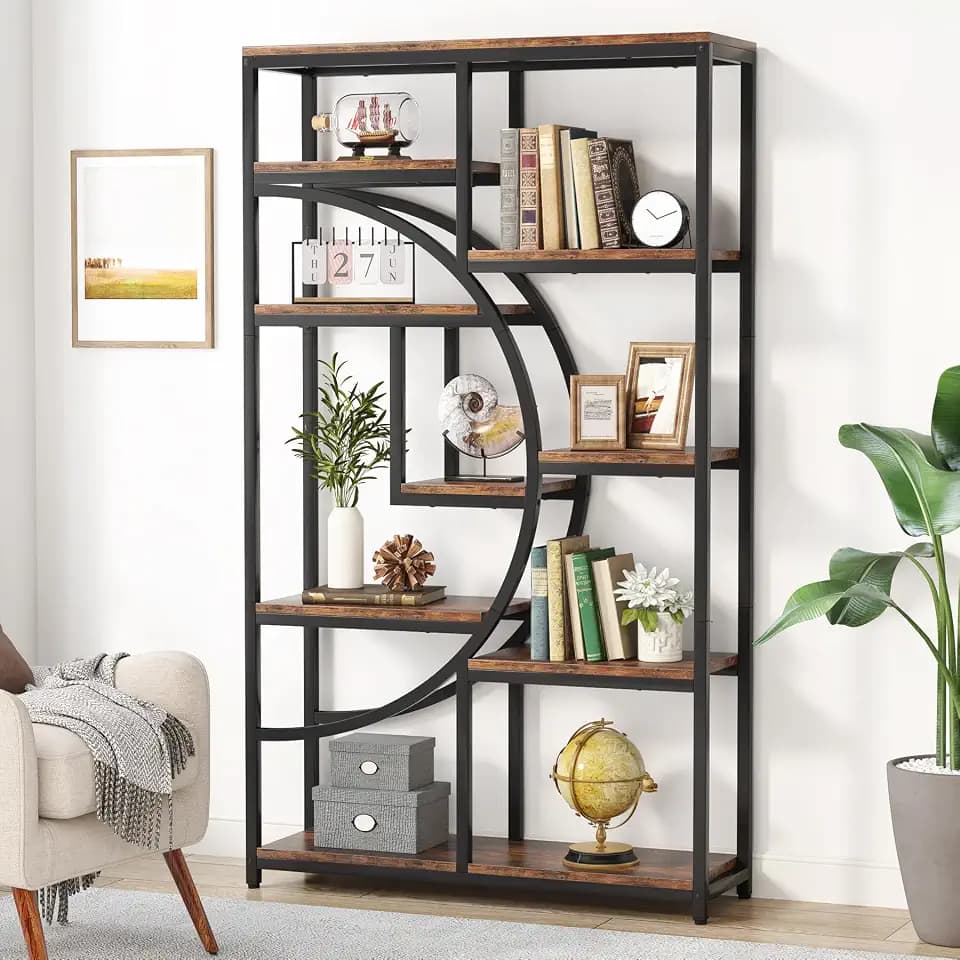 Tribesigns Industrial Bookshelf Bookcase with 9 Open Shelf (Rustic Brown)