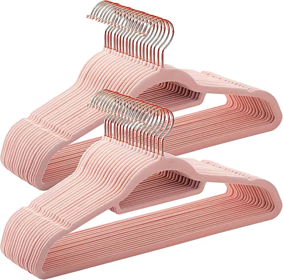 Pink Velvet Hangers 30 Pack -Adult Hangers Rose Gold Hook, Space Saving Non-Slip Clothes Hangers, 16.5 Inch with Tie Bar for Coats,Sweater,Jackets,Dresses, Shirts, Suits & T-Shirts