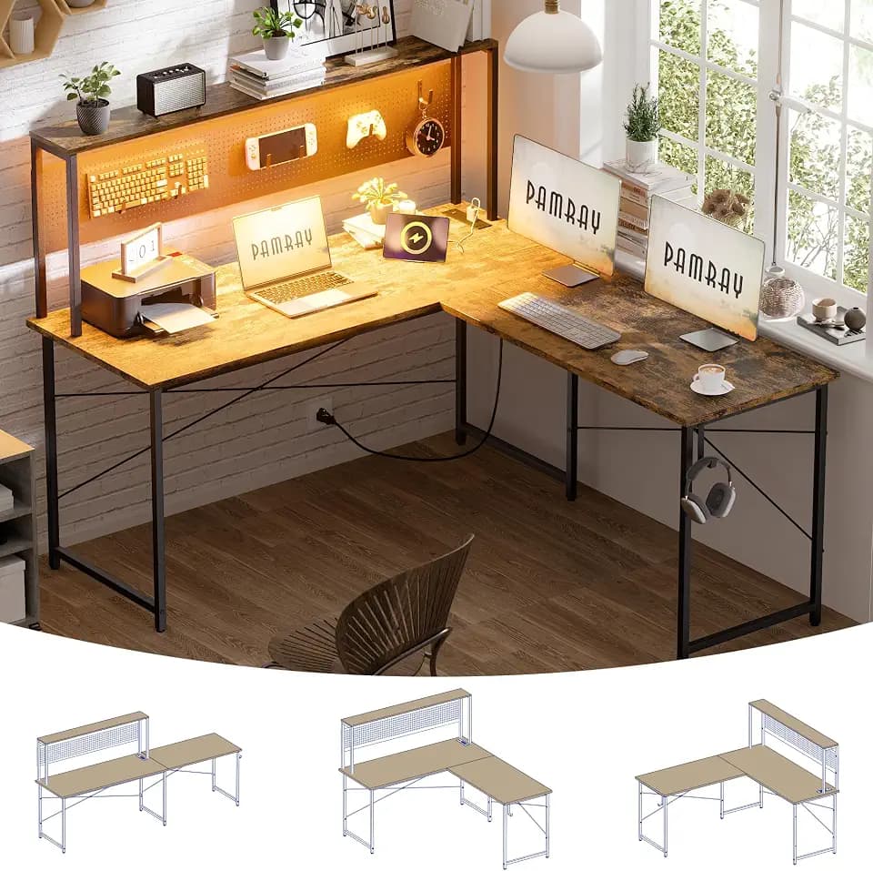 Pamray 60 Inch L Shaped Gaming Desk with Shelves and Storage
