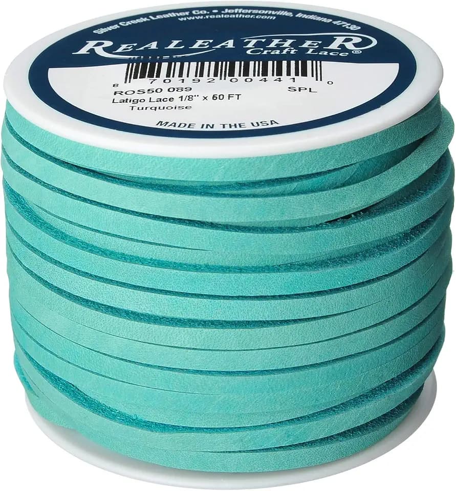 Realeather Latigo Leather Lace for Crafts and Jewelry Making, 1/8" x 50', Turquoise