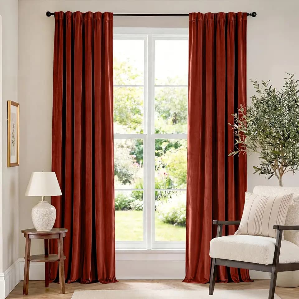 Lazzzy Blackout Rust Red Velvet Curtains Rod Pocket 52×90 Inch 2 Panels