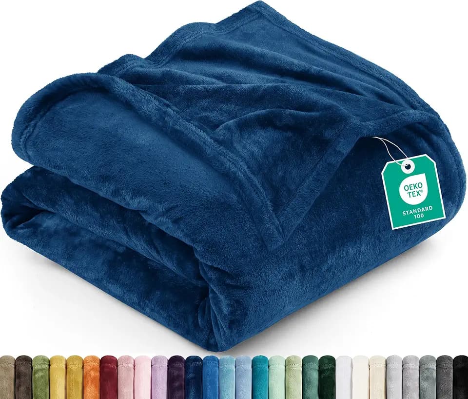 Utopia Bedding Ultra Soft Fleece Bed Blanket Queen Size Navy (90x90 Inches)