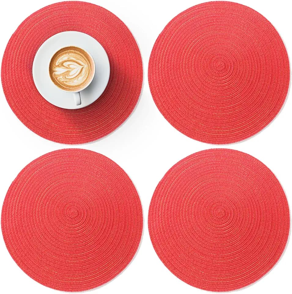 12" Round Braided Placemats 4Pcs, Heat Resistant Washable Table Mats Fit Plates ≤10in