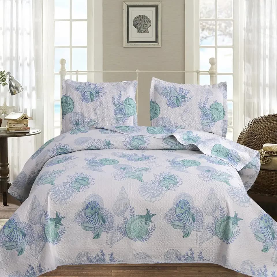 Smuge 3-Piece Beach Theme Quilt Set Queen Size Bedding Set