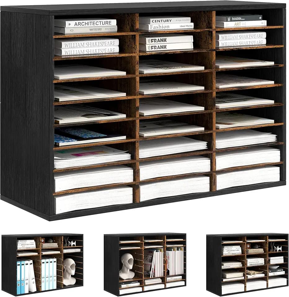Alpeir Classroom Mailbox 27 Slots with Removable Shelves, Black/Rustic