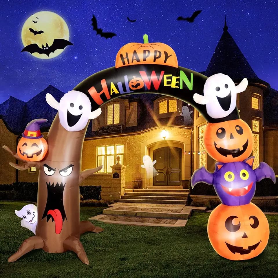 DomKom 10FT Long&8FT Tall Gaint Halloween Inflatable Decorations Dead Tree Arch,Build-in LED Lights Holiday Blow Up Yard Decoration for Party Outdoor,Garden Lawn Deco