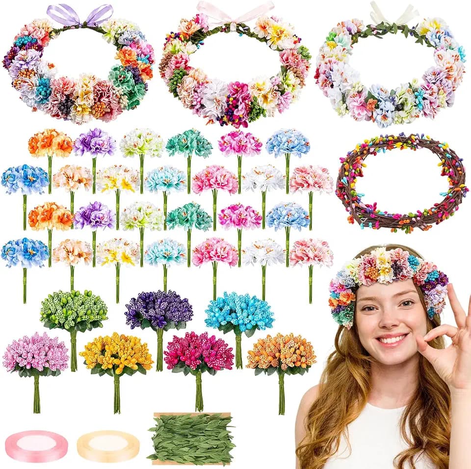 VIUASDX 263 Pcs DIY Flower Crowns Making Kit for Summer Party