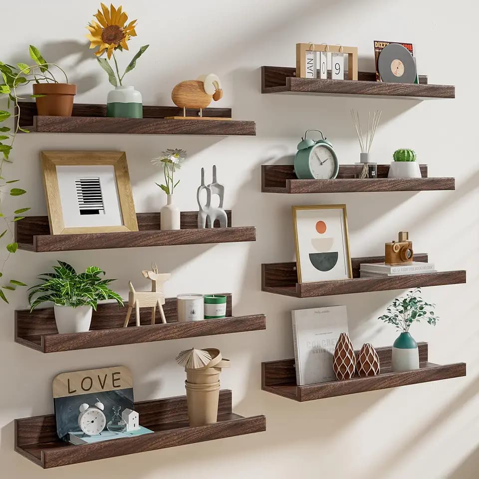 Heimlove 24 Inch Picture Ledge Shelf with Lip Set of 8 Walnut