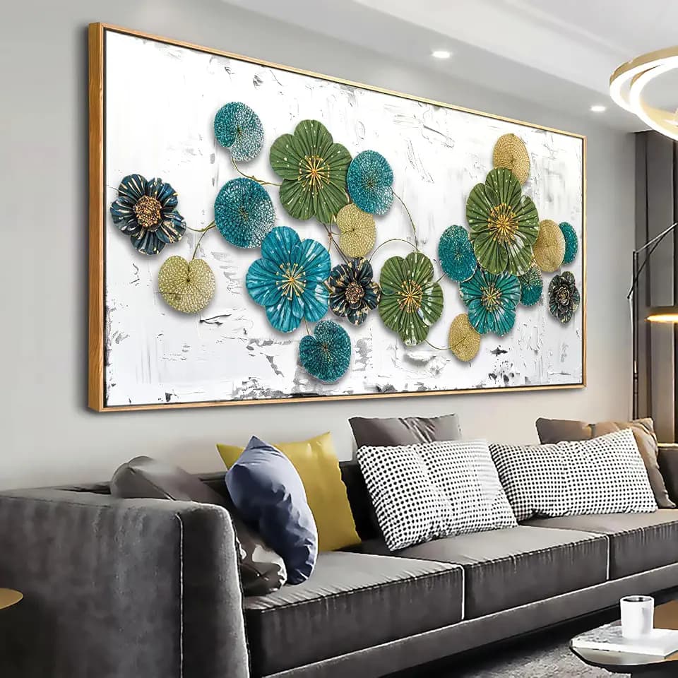 Wall Art Floral Wall Decor Green and Blue 30"x60" with Framed