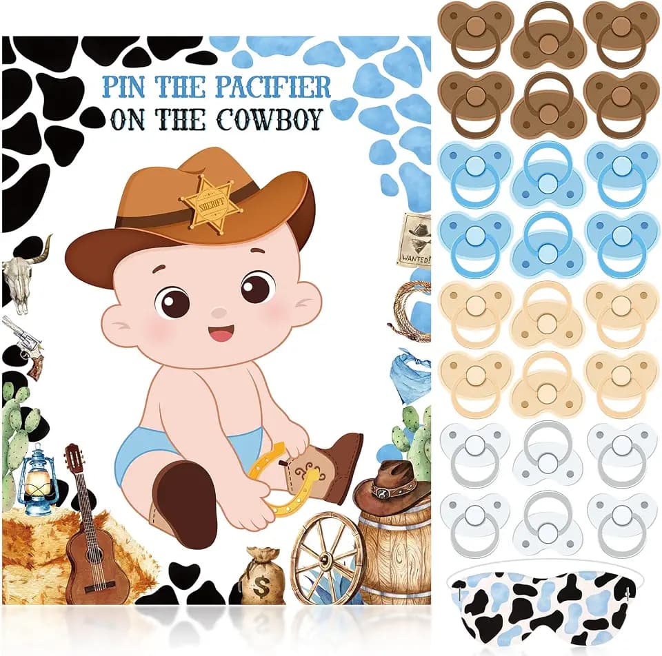 Faccito Pin The Pacifier on The Cowboy Party Games, White, West Cowboy