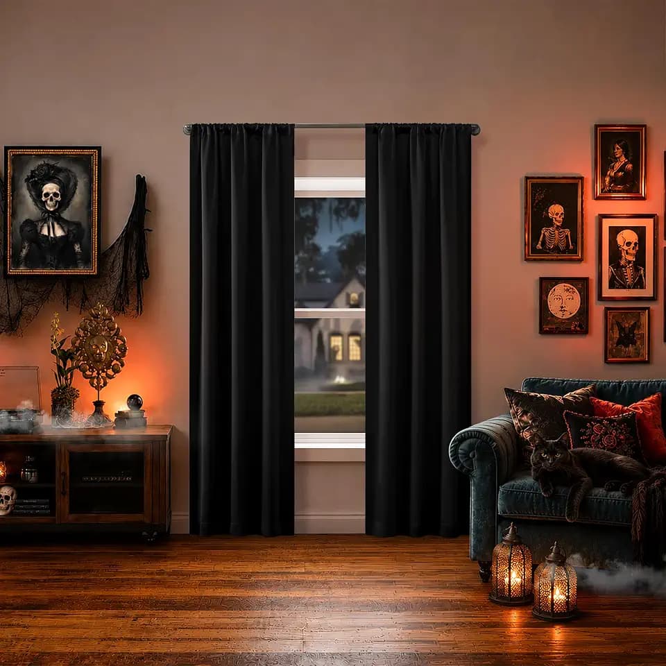 Sun Zero Bergen Dorm Curtain Theater Grade Extreme 100% Blackout Rod Pocket Curtain Panel, 40" x 84, Black